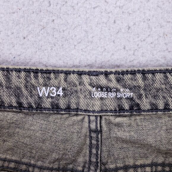 Denim Co Jean Shorts Denim Cotton Mens SZ 34 Blue Yellow VTG 90s Button Fly Y2K - Picture 8 of 12